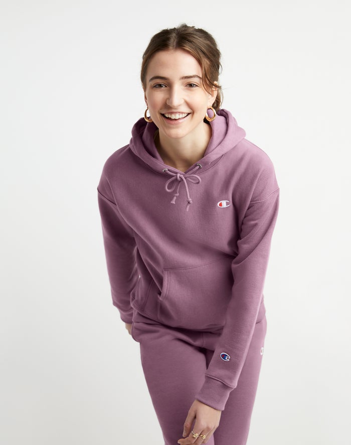 Champion Womens Hoodie NZ - Reverse Weave C Logo Purple ( 4269-AUHZN )